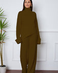 Turtleneck Dropped Shoulder Top and Pants Sweater Set