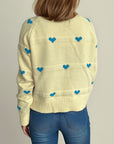 Heart Round Neck Zip Up Cardigan