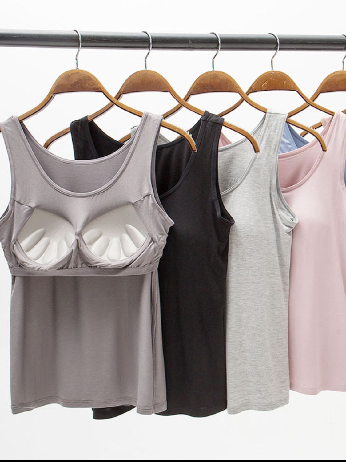 Light Gray Full Size Wide Strap Modal Tank with Bra Sentient Beauty Fashions Apparel &amp; Accessories