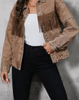 Fringe Trim Snap Down Denim Jacket