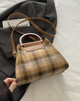 Contrast Plaid Trapezoid Shape Crossbody Bag