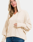 Zenana Brushed Hacci Drop Shoulder Cropped Hoodie