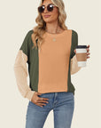 Double Take Texture Contrast Round Neck Long Sleeve T-Shirt