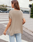 Notched Short Sleeve Knit Top