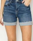 Dark Slate Gray RISEN High Rise Cuffed Denim Shorts