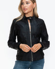 Snobbish PU Leather Biker Jacket with Side Zip Pockets