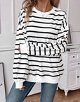 Lovelet Striped Round Neck Long Sleeve Sweatshirt