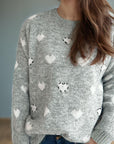 Heart Round Neck Long Sleeve Sweater