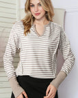 Exposed Seam Striped Notched Blouse