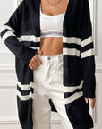 Black Striped Open Front Dropped Shoulder Cardigan