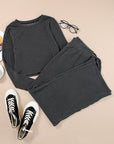 Gray Striped Round Neck Top and Drawstring Pants Set Sentient Beauty Fashions Apparel & Accessories