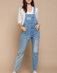 Rosy Brown POL Front Chest Zipper Slim Leg Denim Overalls