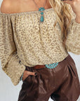 Leopard Off-Shoulder Long Sleeve Blouse