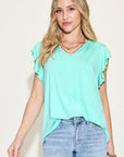 Basic Bae Full Size Bamboo Notched Ruffled Short Sleeve T-Shirt