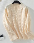 Cable-Knit Notched Long Sleeve Sweater