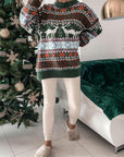 Geometric Round Neck Dropped Shoulder Sweater