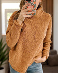 Fuzzy Turtleneck Long Sleeve Sweatshirt