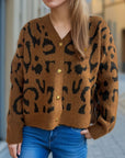 Leopard V-Neck Button Up Cardigan