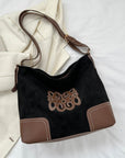 Suede Patch Adjustable Strap Tote Bag