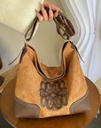 Suede Patch Adjustable Strap Tote Bag