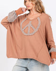 SAGE + FIG Peace Sign Mineral Wash Terry Top