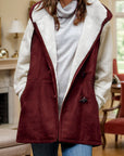 Fuzzy Hooded Vest Coat with Pockets