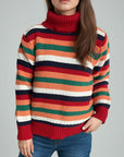 Contrast Stripes Turtleneck Long Sleeve Sweater