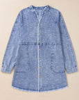 Raw Hem Button Down Long Sleeve Denim Dress