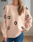 Flower Round Neck Raglan Sleeve Sweater