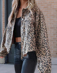 Asymmetrical Hem Collared Neck Leopard Jacket