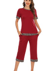 Round Neck Short Sleeve Top and Capris Pants Lounge Set