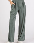 Mittoshop Stretch Banded Waist Wide Leg Pants with Pockets