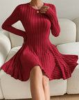 Ribbed Round Neck Long Sleeve Dress