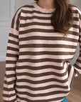 Distressed Striped Round Neck Long Sleeve Sweater