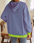 Lovelet Drawstring Striped Long Sleeve Hoodie