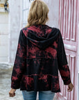 Shiny Full Size Drawstring Printed Zip Up Long Sleeve Jacket