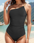 Tan Chain Single Shoulder One-Piece Swimwear Sentient Beauty Fashions Swimwear