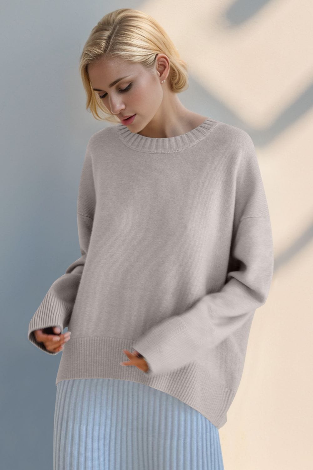 Basic Bae Round Neck Dropped Shoulder Sweater