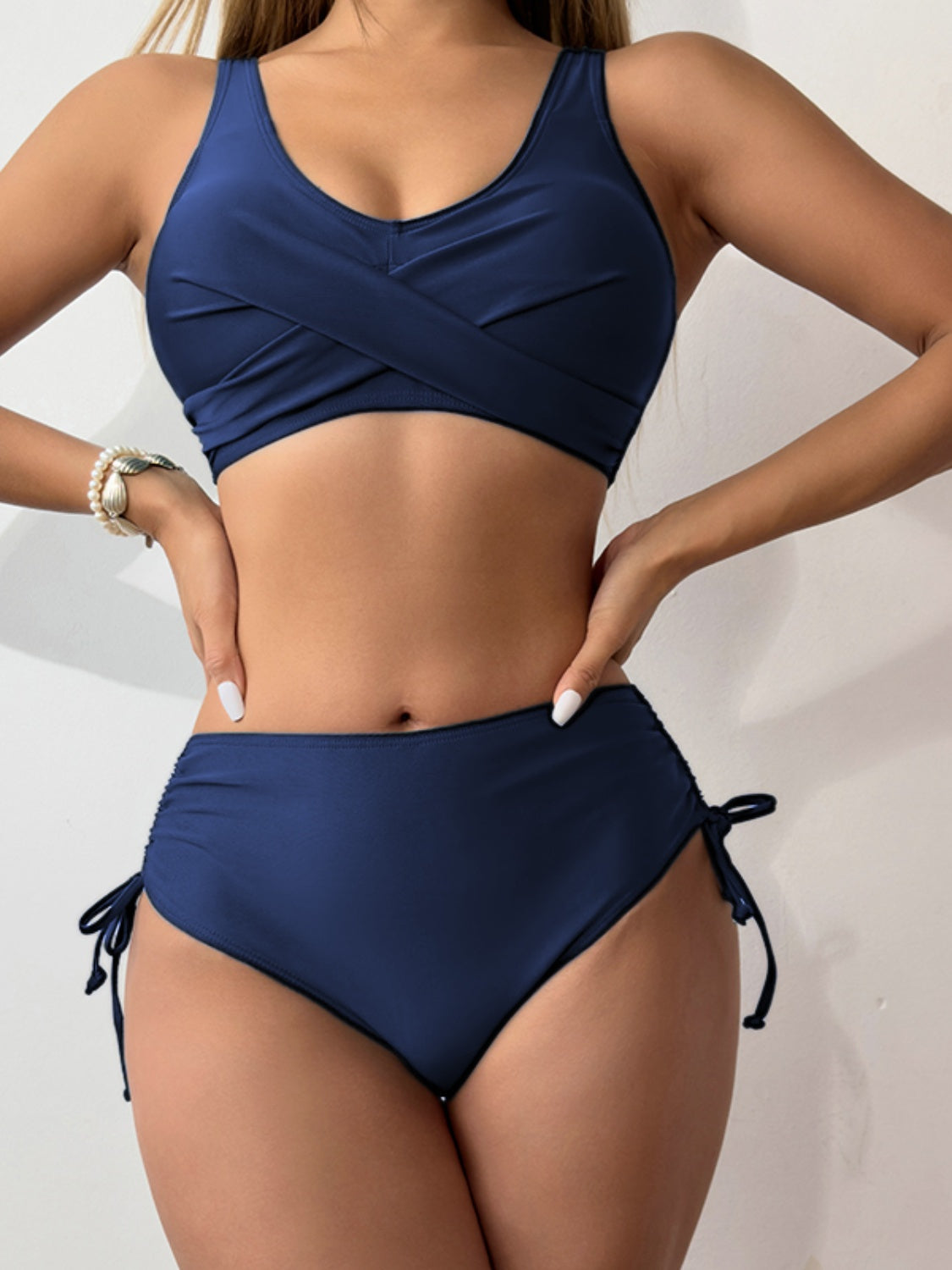 Gray Scoop Neck Wide Strap Bikini Set Sentient Beauty Fashions Swimwear