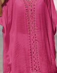 Maroon Cutout V-Neck Three-Quarter Sleeve Cover Up Sentient Beauty Fashions Apparel & Accessories