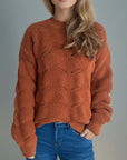 Openwork Round Neck Dropped Shoulder Sweater