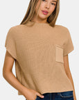 Dark Salmon Zenana Mock Neck Short Sleeve Cropped Sweater Sentient Beauty Fashions Apaparel & Accessories