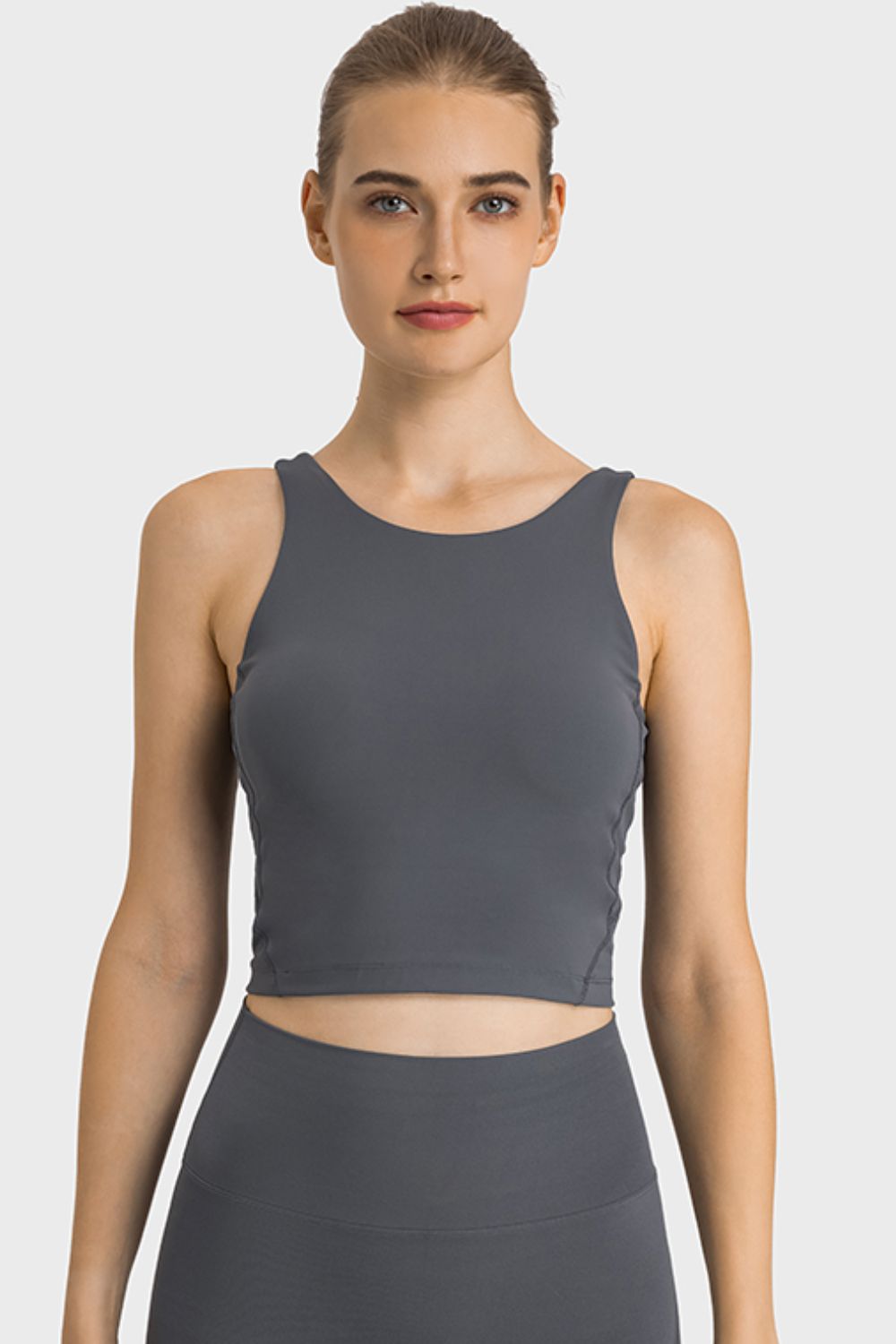 Dark Slate Gray Feel Like Skin Highly Stretchy Cropped Sports Tank Sentient Beauty Fashions Apaparel &amp; Accessories