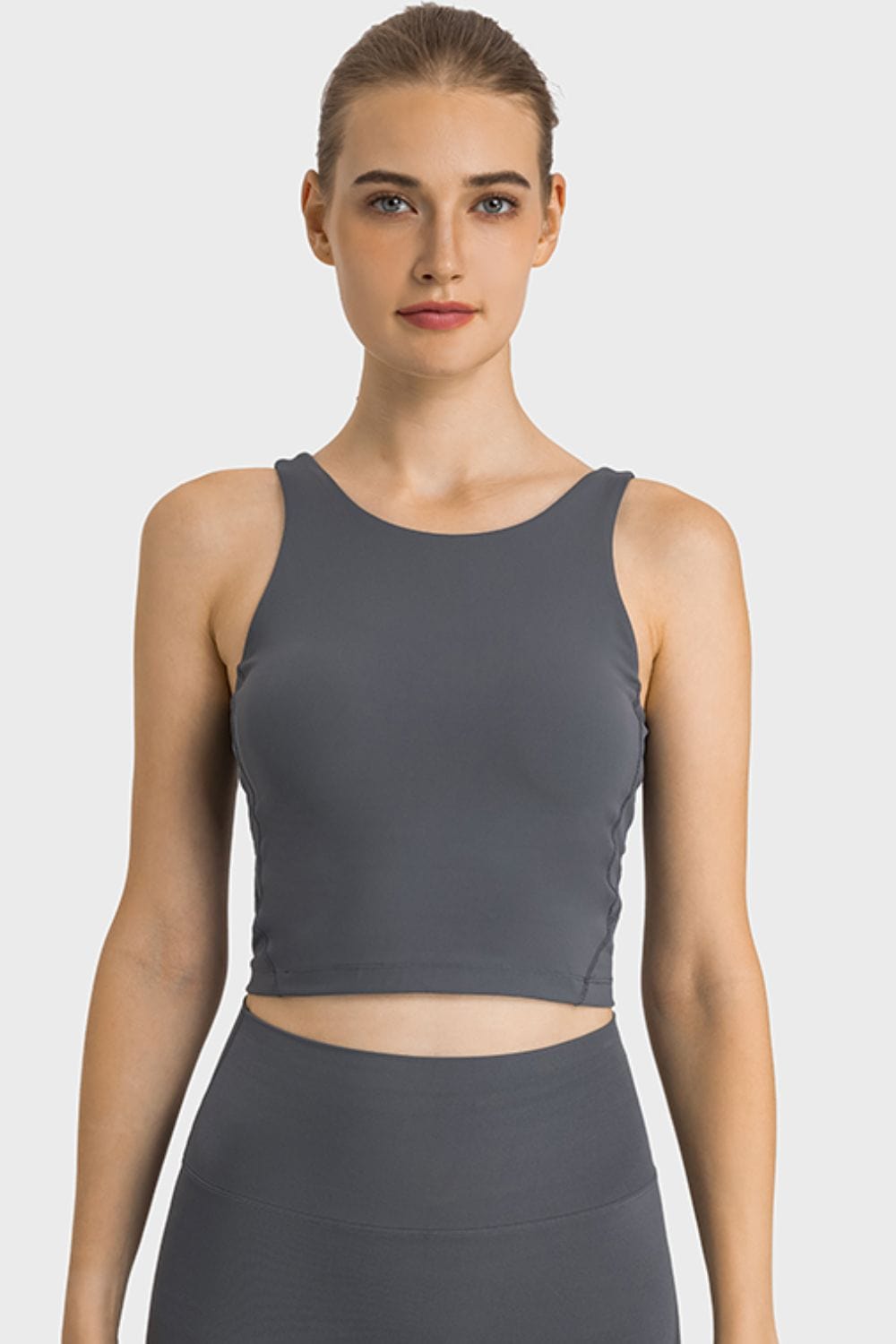 Dark Slate Gray Feel Like Skin Highly Stretchy Cropped Sports Tank