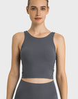Dark Slate Gray Feel Like Skin Highly Stretchy Cropped Sports Tank Sentient Beauty Fashions Apaparel & Accessories
