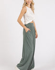 Mittoshop Stretch Banded Waist Wide Leg Pants with Pockets