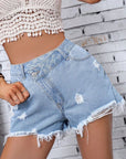 Dark Gray Distressed Raw Hem Denim Shorts