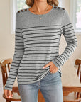 Lovelet Striped Round Neck Long Sleeve T-Shirt