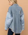 And The Why Full Size Paisley Print Quilted Sleeves Denim Jacket