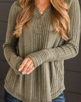 Textured V-Neck Long Sleeve T-Shirt